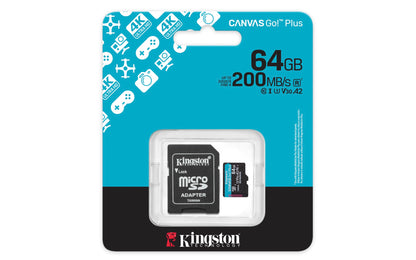 Kingston Canvas Go Plus microSDXC Geheugenkaart Gen4 200MB/s A2 U3 V30 64GB Kaart + Adapter-SDCG4/64GB