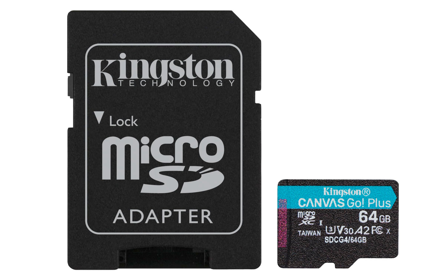 Kingston Canvas Go Plus microSDXC Geheugenkaart Gen4 200MB/s A2 U3 V30 64GB Kaart + Adapter-SDCG4/64GB