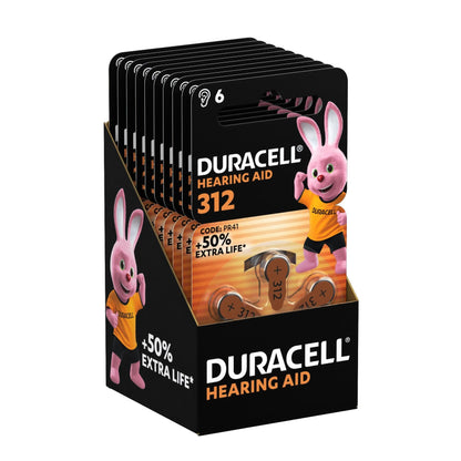 Duracell -batteries for hearing aids size 312 (60 pieces) up to 50% extra life, easy to use, 100% recyclable packaging