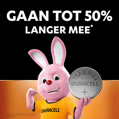 DURACELL LR44, 8 stuks, specialty alkalinebatterij 1,5V, A76, GAAN TOT 50% LANGER MEE – Voor Gebruik in Digitale Thermometers, Rekenmachines, Zaklampen, Polshorloges, Beveiligingssysteempanelen