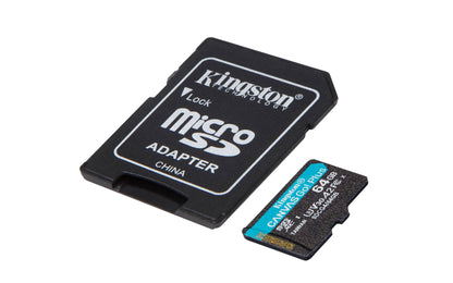 Kingston Canvas Go Plus microSDXC Geheugenkaart Gen4 200MB/s A2 U3 V30 64GB Kaart + Adapter-SDCG4/64GB