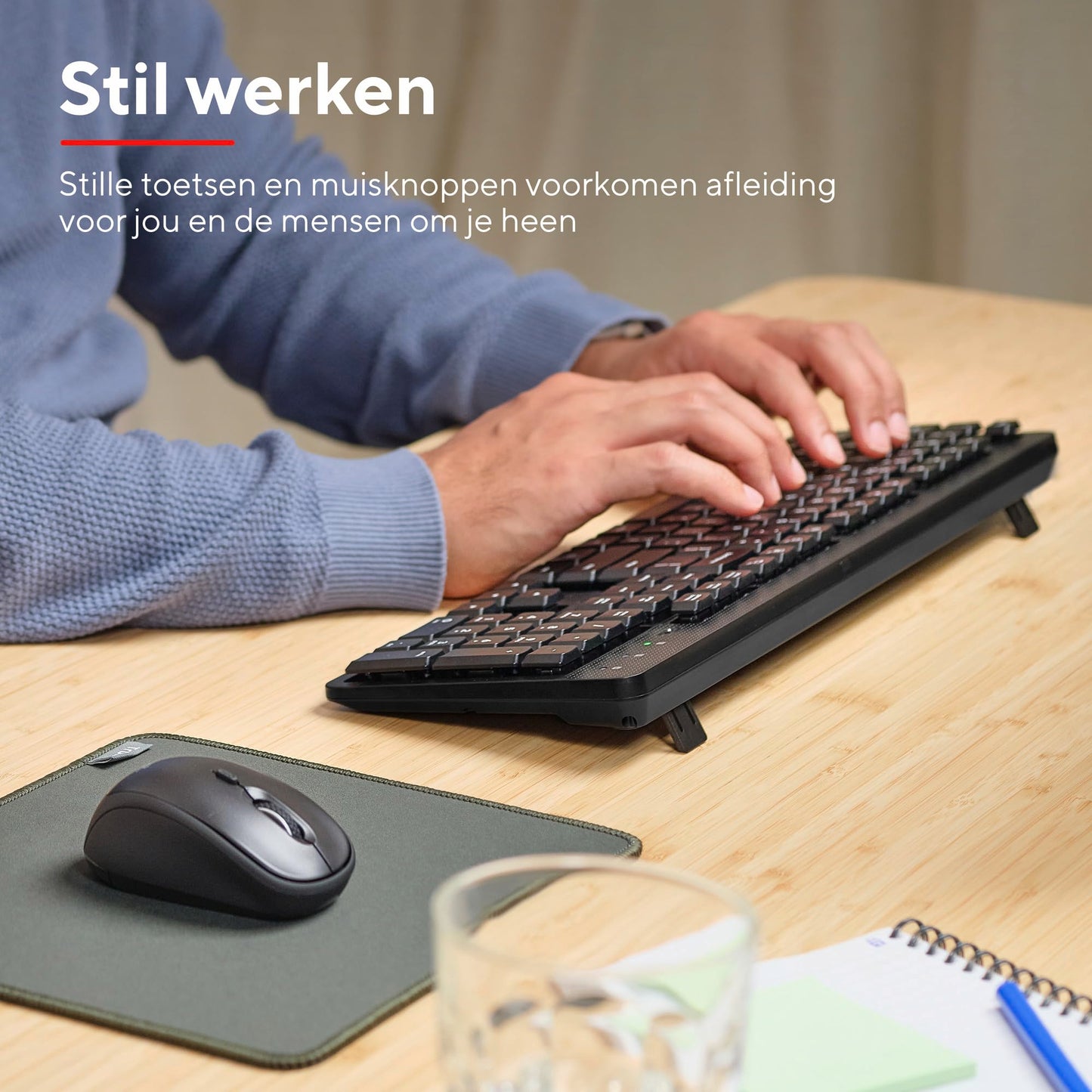 Trust Ody II Wireless Keyboard and Mouse Set Dutch QWERTY Layout, Silent Keys and Mouse Buttons, Wireless Keyboard and Mouse, Spill Proof Keyboard for PC, Computer, Laptop, Mac - Black