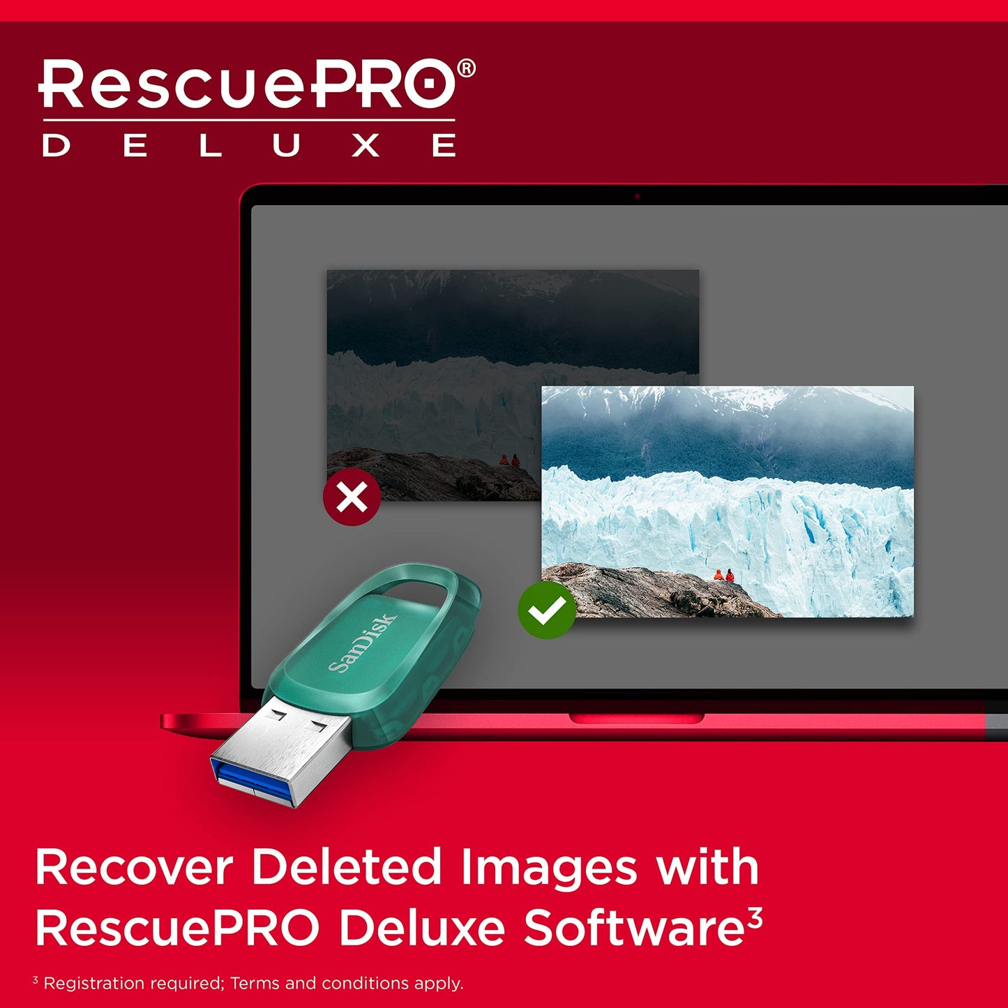 SanDisk Ultra Eco USB 3.2 Flash Drive 64GB (RescuePRO Deluxe, Speeds Up to 100MB/s, Made With Over 70% Recycled Plastic, Key Ring )