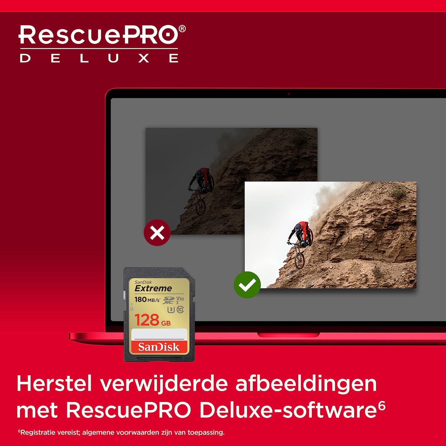 SanDisk Extreme SDXC UHS‐I‐Kaart 128 GB (RescuePRO Deluxe Software, Leessnelheden tot 180 MB/s, 4K UHD, Class 10, UHS-I, U3, V30) Goud