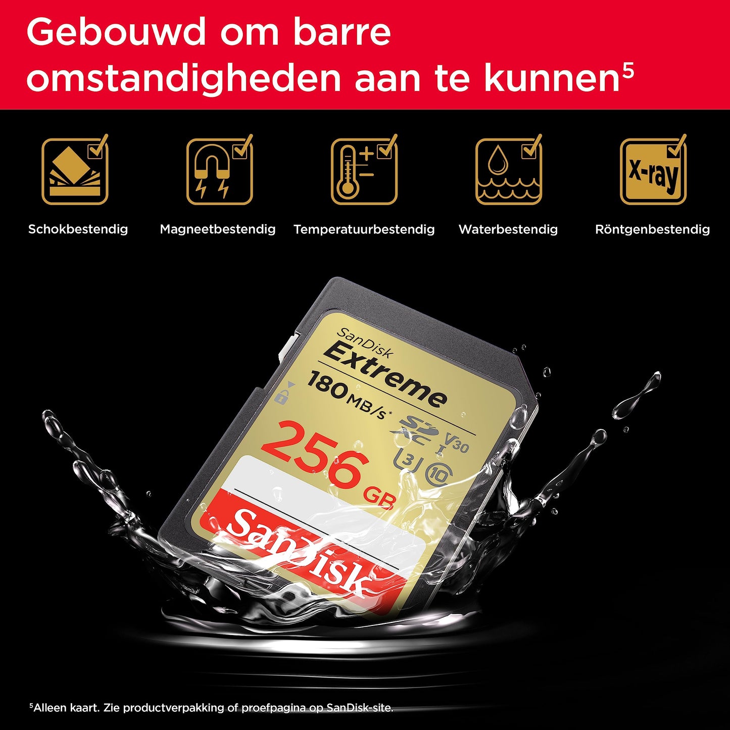 SanDisk Extreme 256 GB SDHC UHS‐I‐Kaart (RescuePRO Deluxe Software, Leessnelheden Tot 180 MB/s, 4K UHD, Class 10, UHS-I, U3, V30) Goud