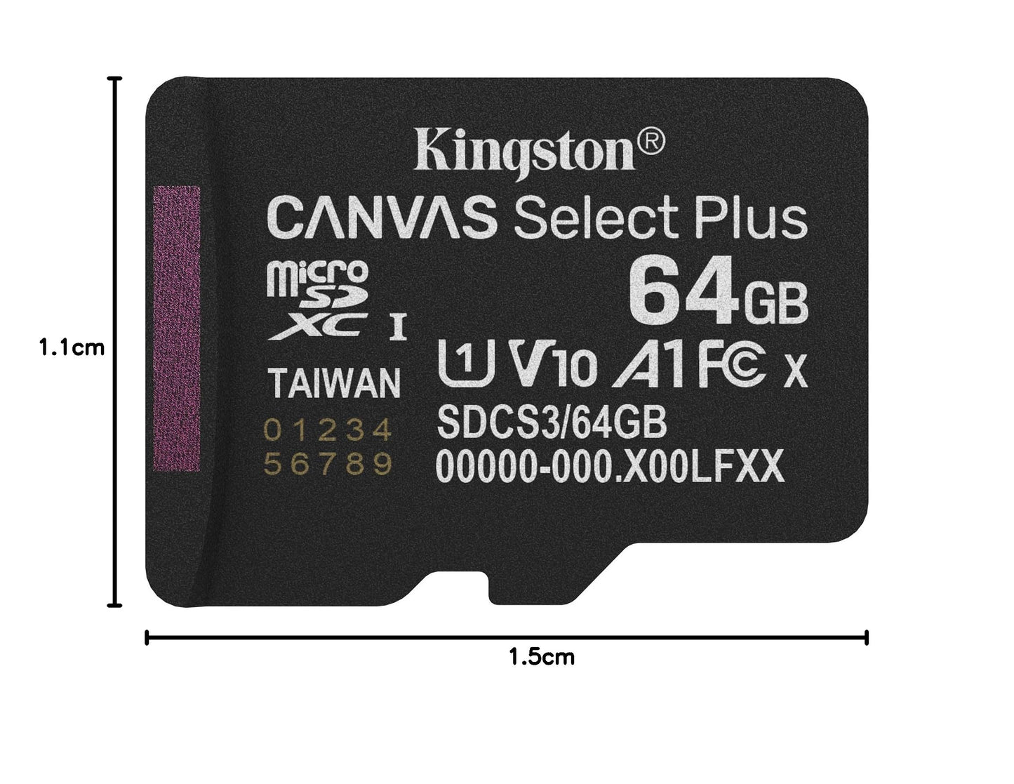 Kingston Canvas Select Plus microSD Geheugenkaart 64GB micSDXC Gen3 100R A1 enkel pakket zonder ADP - SDCS3/64GBSP