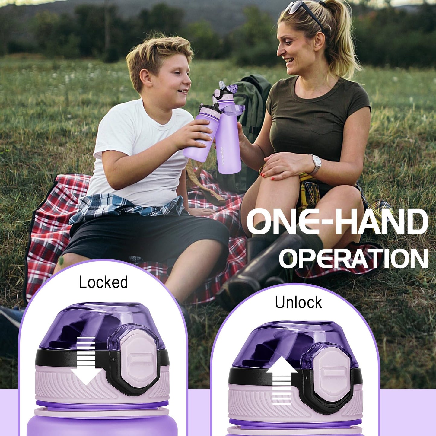AOHAN 600ml Water Bottle with Leak-Proof Flip Lid, BPA Free Sports Drinking Bottle with Straw, Dishwasher Safe, Non-Toxic Water Bottle with Carry Strap