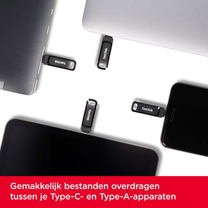 SanDisk Ultra Dual Drive Go USB Type-C Flashdrive 512 GB (2-In-1 Flashdrive, USB Type-C En Type-A, Automatisch Back-Ups, SanDisk Memory Zone-App, 150 MB/s)