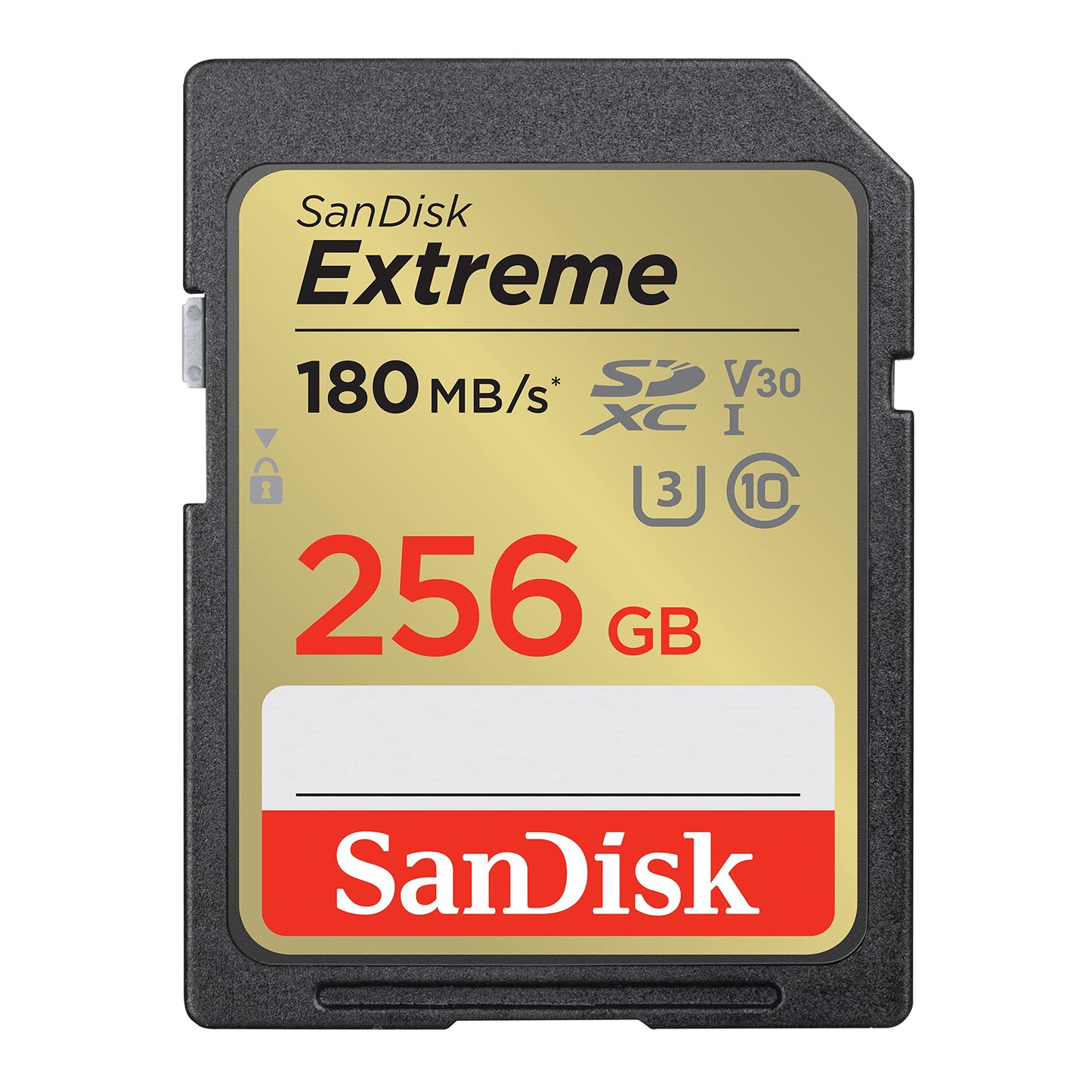 SanDisk Extreme 256 GB SDHC UHS‐I‐Kaart (RescuePRO Deluxe Software, Leessnelheden Tot 180 MB/s, 4K UHD, Class 10, UHS-I, U3, V30) Goud
