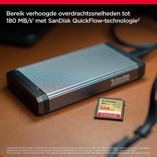 SanDisk Extreme SDXC UHS‐I‐Kaart 128 GB (RescuePRO Deluxe Software, Leessnelheden tot 180 MB/s, 4K UHD, Class 10, UHS-I, U3, V30) Goud