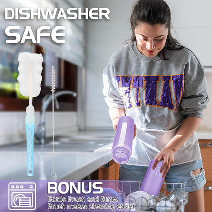 AOHAN Waterfles van 1 liter met lekvrije klapdeksel, BPA - vrije sportdrinkfles met rietje, vaatwasmachinebestendig, niet - giftige waterfles met draagriem - NLMAX