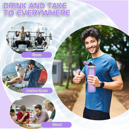 AOHAN Waterfles van 1 liter met lekvrije klapdeksel, BPA - vrije sportdrinkfles met rietje, vaatwasmachinebestendig, niet - giftige waterfles met draagriem - NLMAX