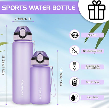 AOHAN Waterfles van 1 liter met lekvrije klapdeksel, BPA - vrije sportdrinkfles met rietje, vaatwasmachinebestendig, niet - giftige waterfles met draagriem - NLMAX