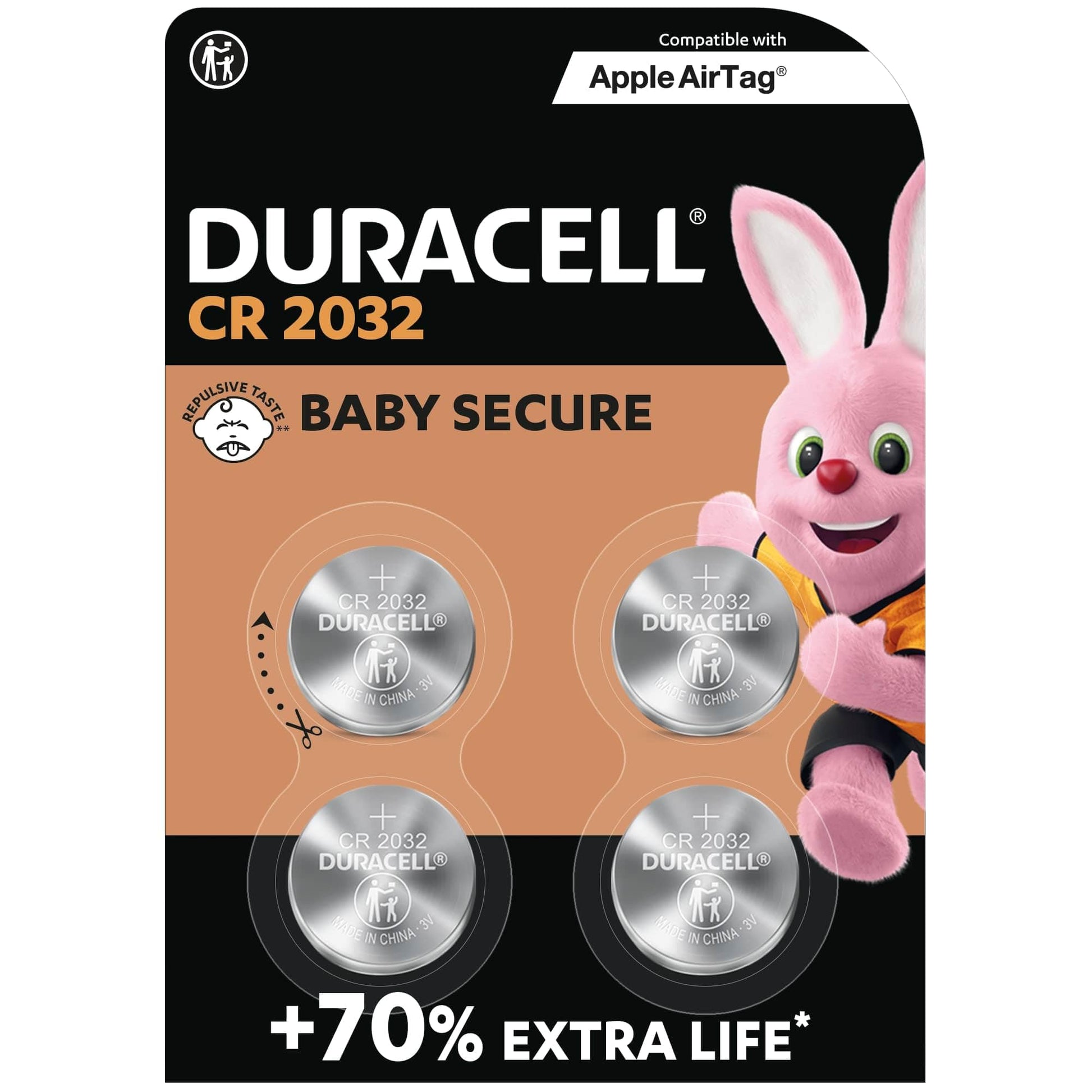 Duracell CR2032 Lithium - knoopcelbatterijen 3V (4 stuks) – Gaan tot 70% Langer Mee – Babyveilige Technologie – Aanbevolen voor Gebruik in Apple AirTag – Babyveilige Verpakking - NLMAX