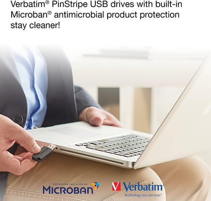 Verbatim PinStripe USB - stick 16 GB, lichte en praktische stick in strepen - look, met schuifmechanisme, zwart, 49063 - NLMAX