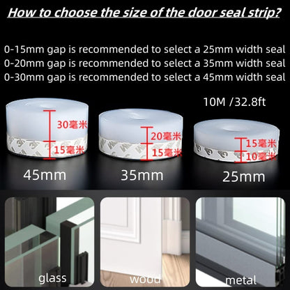 10 m siliconen afdichting strip deur strip bodem weer strippen venster afdichting strip tocht excluder tape voor huis glazen douche deur waterdicht, winddicht, stofbestendig, geluiddicht, insectenbestendig, 25 mm - NLMAX