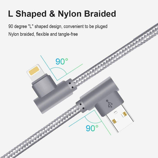 90 Graden kabel geschikt voor de Apple iPhone Lightning game & nylon oplaad kabel - NLMAX