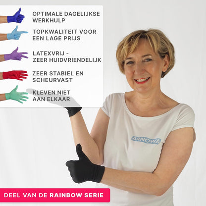 ARNOMED wegwerphandschoenen zwart, nitril handschoenen M, 100 stuks per doos, poedervrij & latexvrij, verkrijgbaar in maat XS, S, M, L, XL & XXL - NLMAX