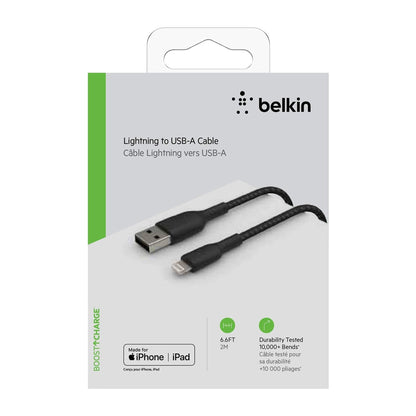Belkin gevlochten Lightning-kabel - Boost Charge Lightning/USB-kabel voor iPhone, iPad, AirPods - MFi-gecertificeerde 1 m, zwart - NLMAX