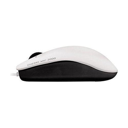 CHERRY MC 2000, bekabelde muis, geschikt voor rechts- en linkshandigen, 3 muisknoppen, kantelwiel voor horizontaal/verticaal scrollen, GS-goedkeuring, wit-grijs - NLMAX