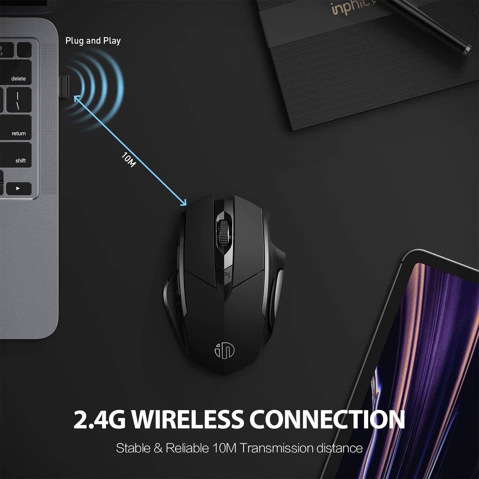 Draadloze oplaadbare muis , ergonomische 2.4g met usb nano-ontvanger. 6 toetsen, zwart - NLMAX