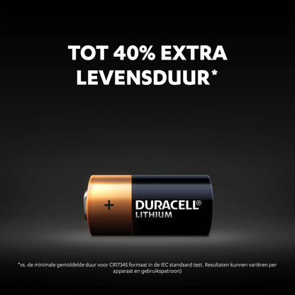 Duracell High Power Lithium 123 Batterij 3V, (CR123 / CR123A / CR17345) is geschikt voor gebruik in sensoren, smart deursloten, fotofiltsers en zaklampen, verpakking van 2 - NLMAX