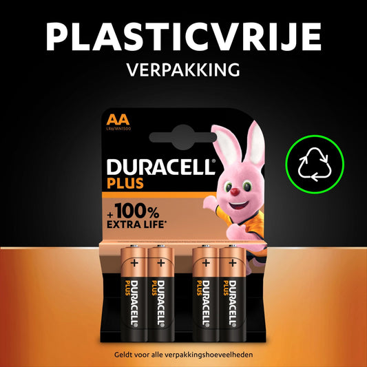 Duracell Plus AA-batterijen (24 stuks) - 1,5V-alkaline batterijen - Gaan tot 100% langer mee - Betrouwbaar voor dagelijks gebruikte apparaten - 0% plastic verpakking - 10 jaar te bewaren - LR6 MN1500 - NLMAX