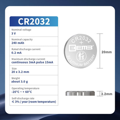 EEMB 100 PACK CR2032 Batterij 3V Lithium Batterij Button Coin Cell Battery 2032 Batterij DL2032 ECR2032 LM2032 voor Horloges Rekenmachines Medische Apparaten Computer Moederborden Sleutelhangers - NLMAX