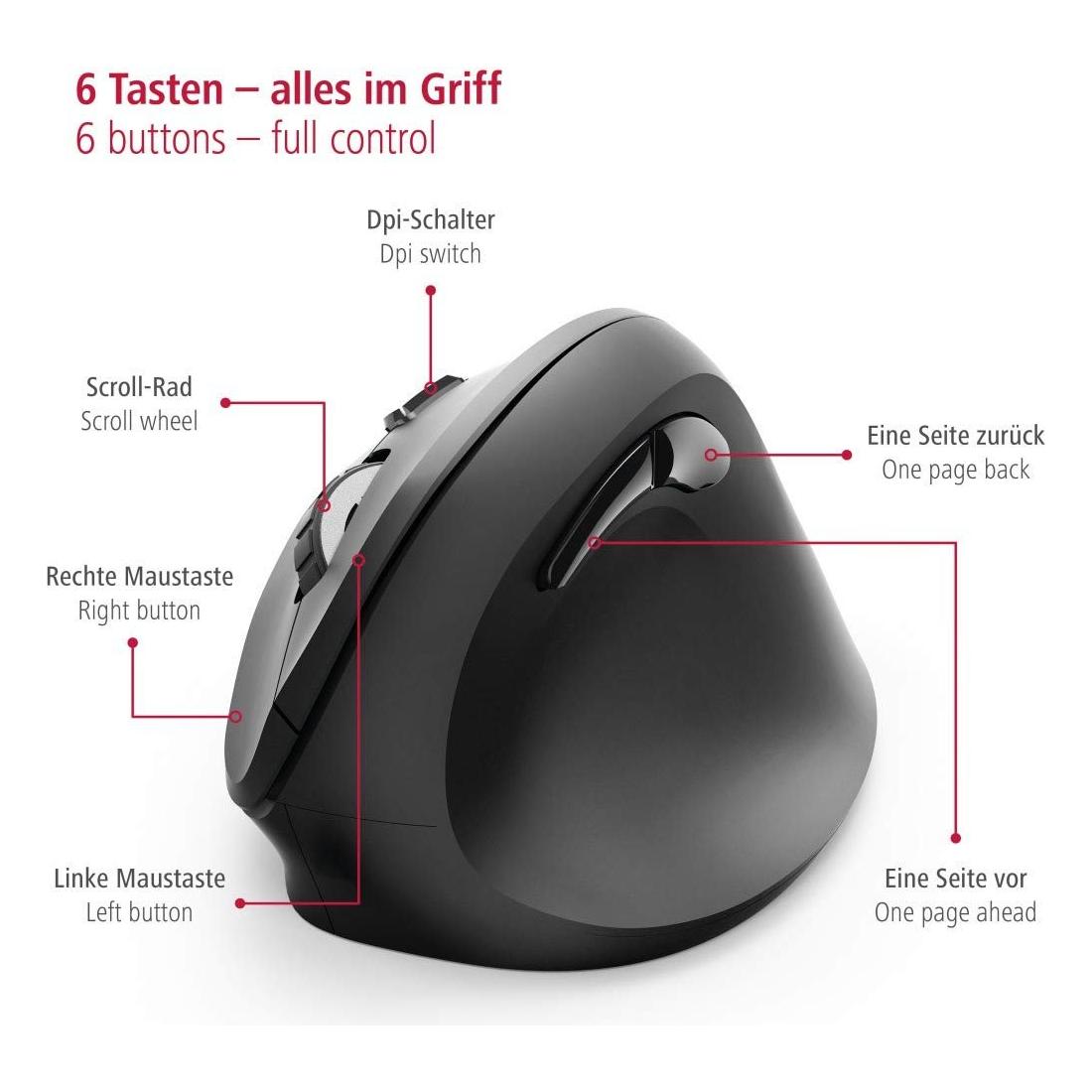 Hama verticale ergonomische muis, draadloos muis voor rechtshandigen, 6 knoppen - NLMAX