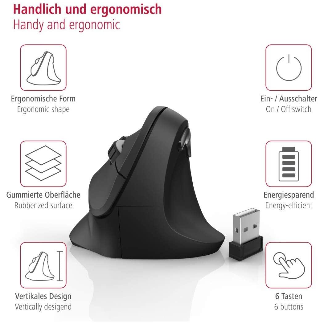 Hama verticale ergonomische muis, draadloos muis voor rechtshandigen, 6 knoppen - NLMAX