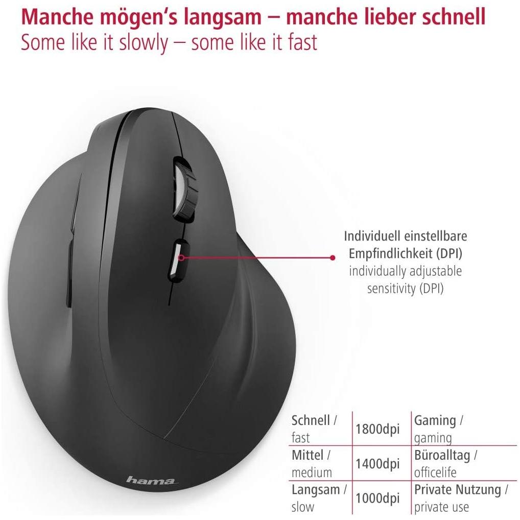 Hama verticale ergonomische muis, draadloos muis voor rechtshandigen, 6 knoppen - NLMAX