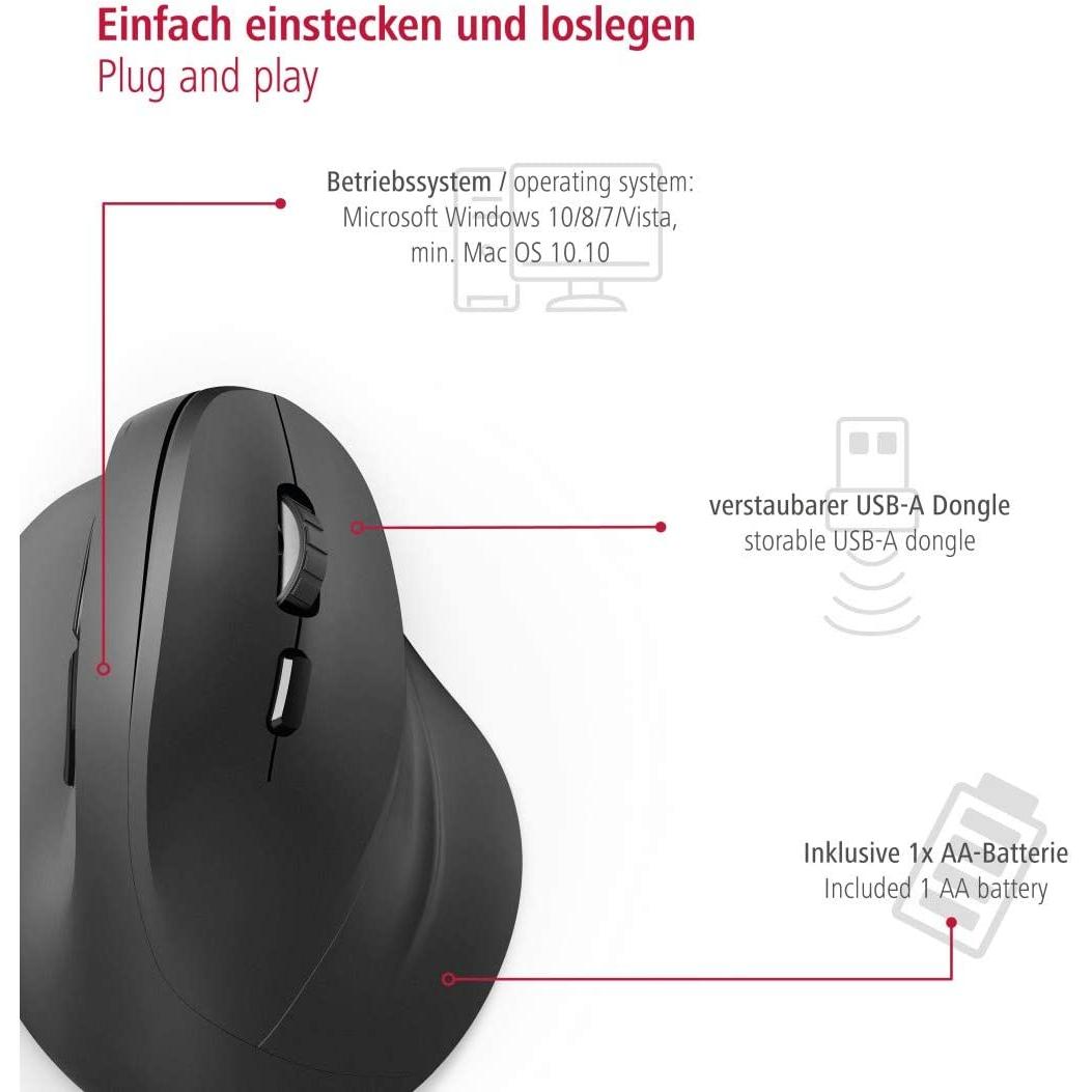 Hama verticale ergonomische muis, draadloos muis voor rechtshandigen, 6 knoppen - NLMAX