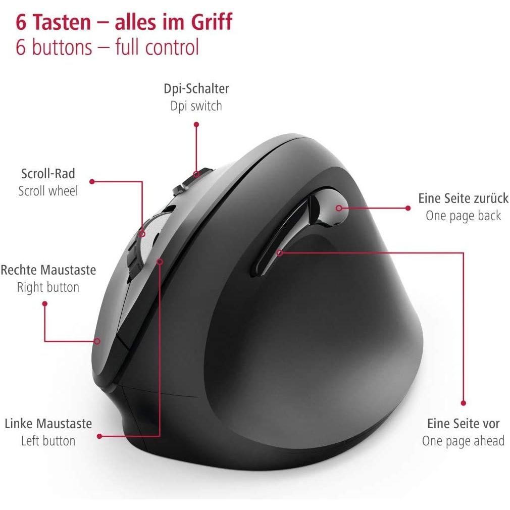 Hama verticale ergonomische muis, draadloos muis voor rechtshandigen, 6 knoppen - NLMAX