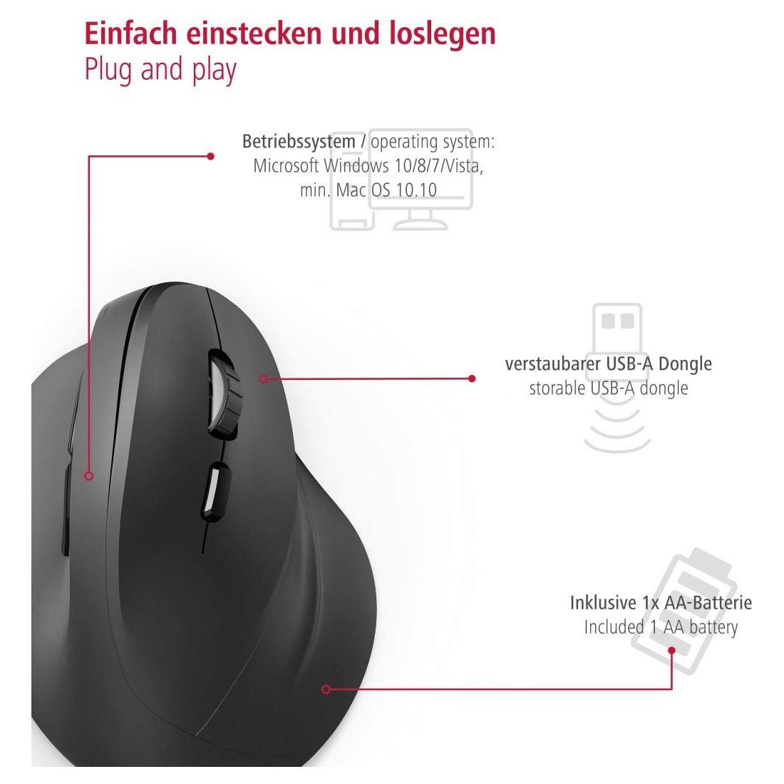 Hama verticale ergonomische muis, draadloos muis voor rechtshandigen, 6 knoppen - NLMAX