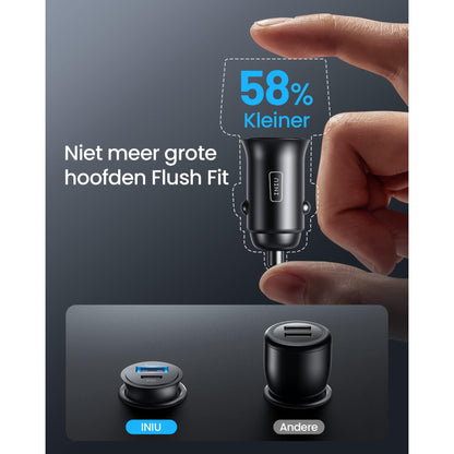 INIU Autolader [USB C 30W+USB A 30W] PD3.0 5A Autolader Adapter Dual Port Snelle Oplading, Alle Metalen Sigarettenaansteker Usb C Charger voor iPhone 14 13 12 11 Pro Max Samsung Huawei Xiaomi AirPods - NLMAX