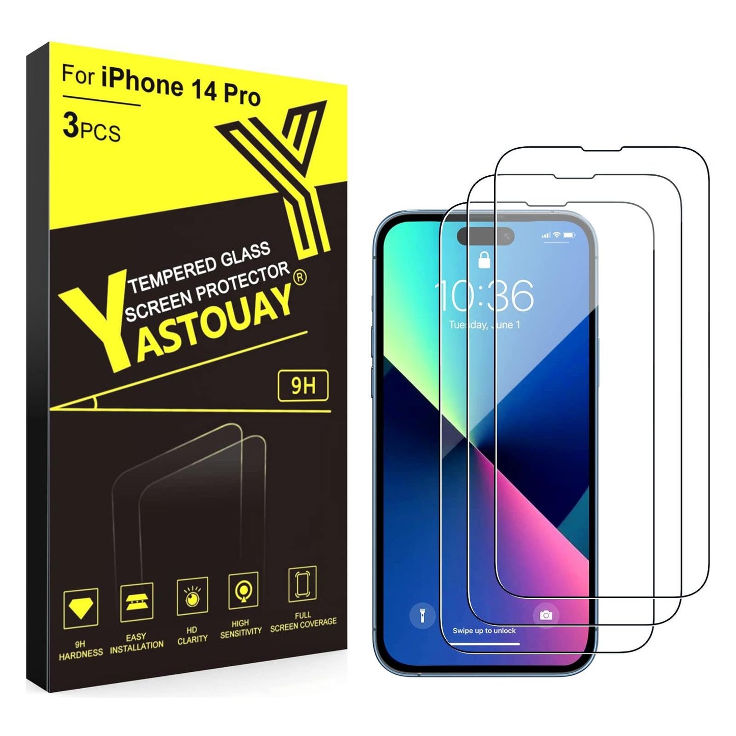 iPhone 14 Pro Glas Screen Protector gehard glas Film 6,1-inch, volledige dekking 3-Pack Bubble Free, Case-Friendly, - NLMAX