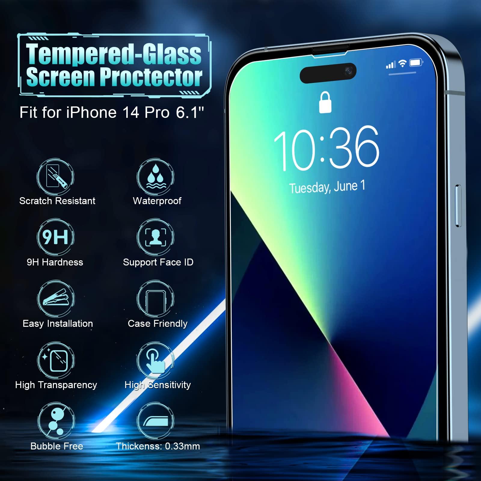 iPhone 14 Pro Glas Screen Protector gehard glas Film 6,1-inch, volledige dekking 3-Pack Bubble Free, Case-Friendly, - NLMAX