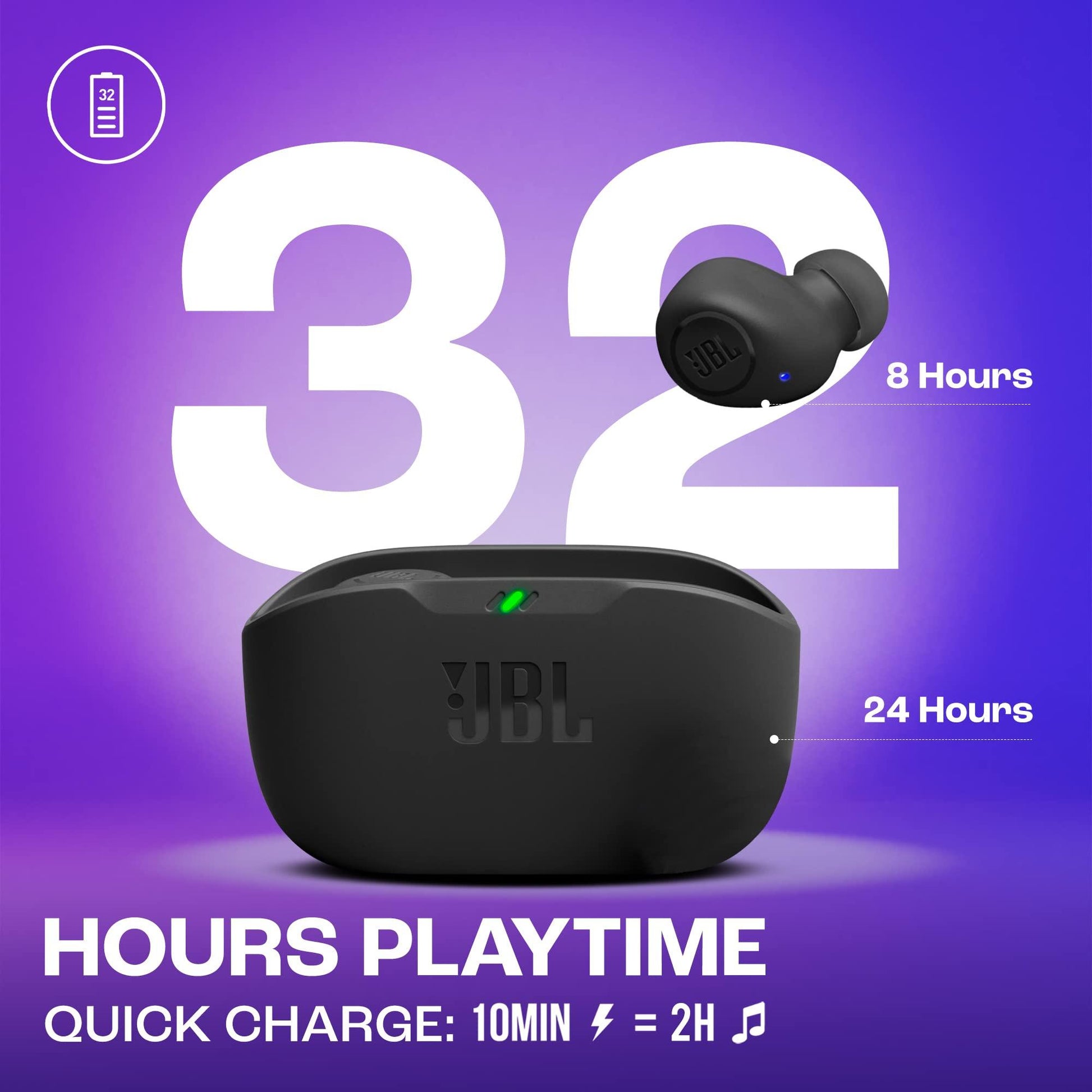 JBL JBLWBUDSBLK Wave Buds draadloze in ear oordopjes met IP54 en IPX2 waterdichtheid krachtige bas en batterijduur van 32 uur in zwart/wit/in blauw/beige/mint. Eén maat - NLMAX