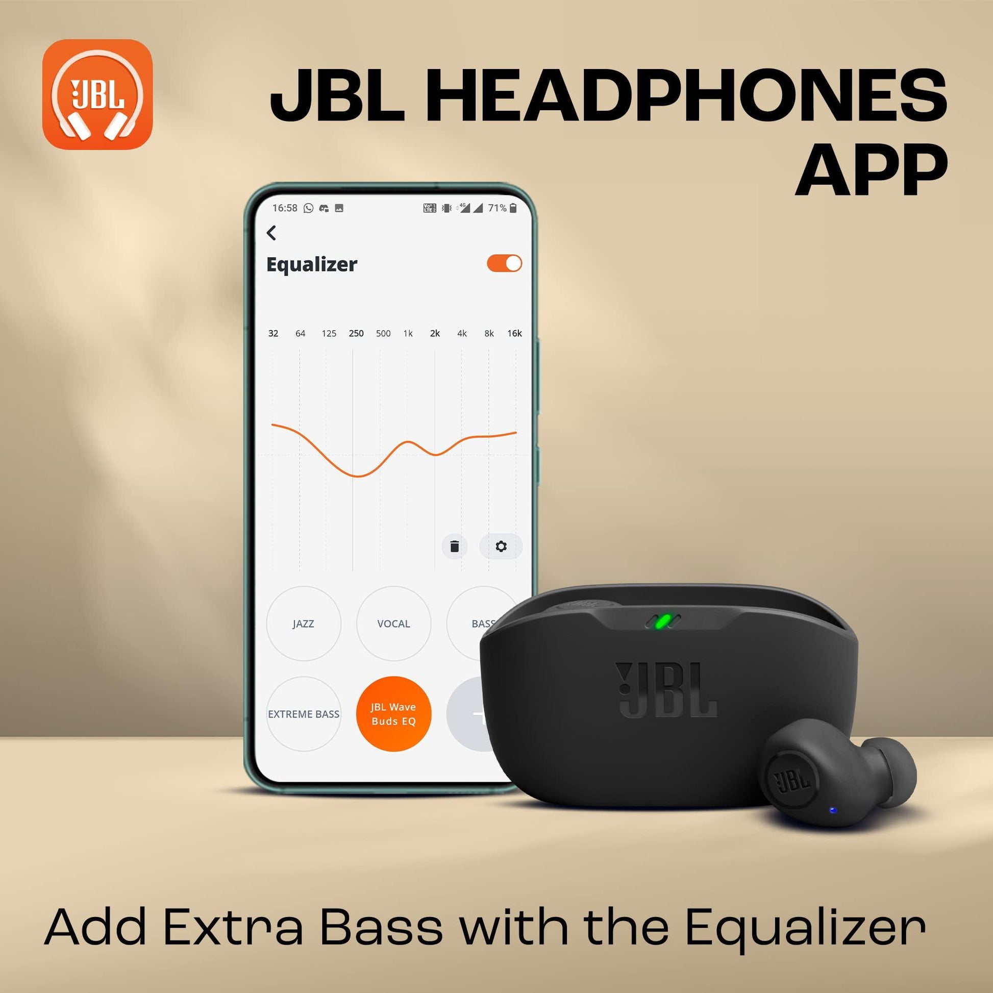 JBL JBLWBUDSBLK Wave Buds draadloze in ear oordopjes met IP54 en IPX2 waterdichtheid krachtige bas en batterijduur van 32 uur in zwart/wit/in blauw/beige/mint. Eén maat - NLMAX