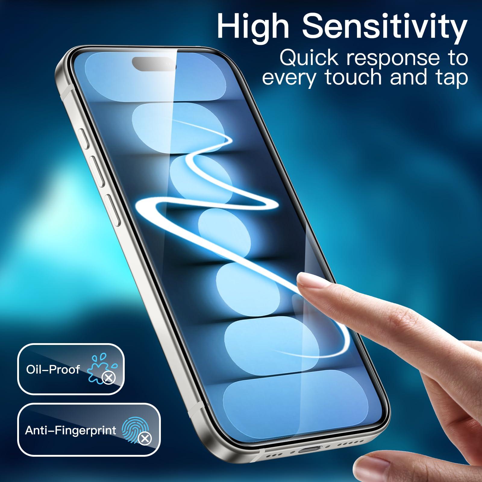 JETech Screen Protector voor iPhone 15 Pro 6,1-Inch, Volledige Dekking Gehard Glas Film Schermbeschermer met Eenvoudige Installatietool, Hoesje-Vriendelijk, HD Doorzichtig, 3-Stuks - NLMAX
