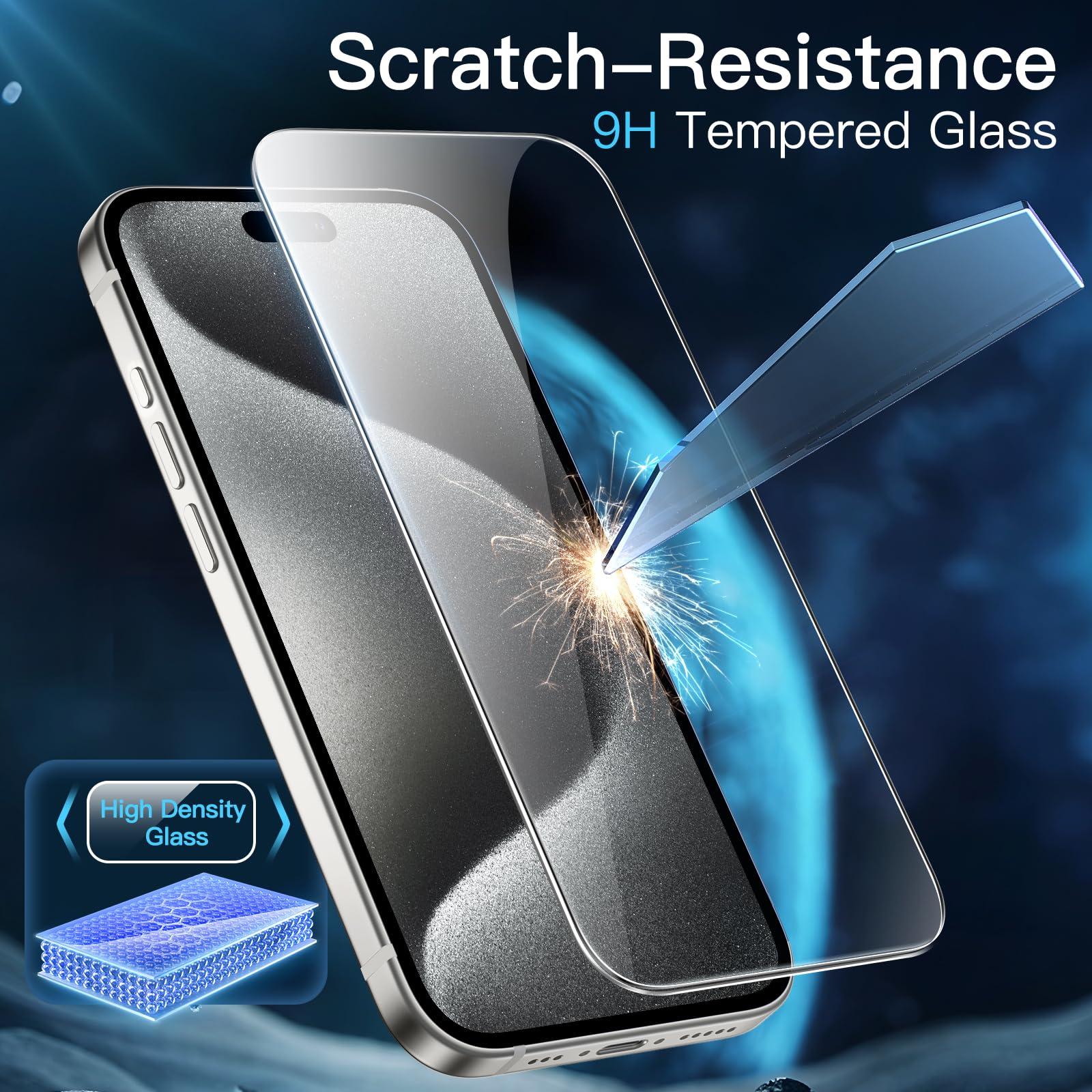JETech Screen Protector voor iPhone 15 Pro 6,1-Inch, Volledige Dekking Gehard Glas Film Schermbeschermer met Eenvoudige Installatietool, Hoesje-Vriendelijk, HD Doorzichtig, 3-Stuks - NLMAX