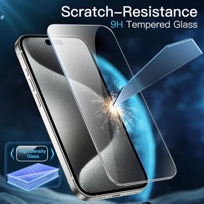 JETech Screen Protector voor iPhone 15 Pro 6,1-Inch, Volledige Dekking Gehard Glas Film Schermbeschermer met Eenvoudige Installatietool, Hoesje-Vriendelijk, HD Doorzichtig, 3-Stuks - NLMAX