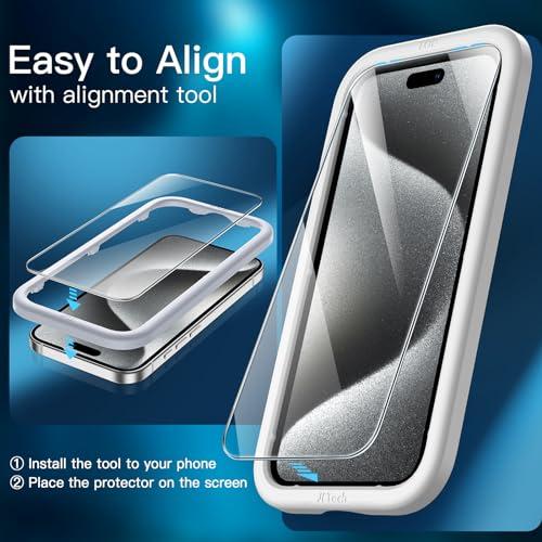 JETech Screen Protector voor iPhone 15 Pro 6,1-Inch, Volledige Dekking Gehard Glas Film Schermbeschermer met Eenvoudige Installatietool, Hoesje-Vriendelijk, HD Doorzichtig, 3-Stuks - NLMAX