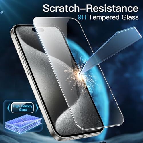 JETech Screen Protector voor iPhone 15 Pro 6,1-Inch, Volledige Dekking Gehard Glas Film Schermbeschermer met Eenvoudige Installatietool, Hoesje-Vriendelijk, HD Doorzichtig, 3-Stuks - NLMAX