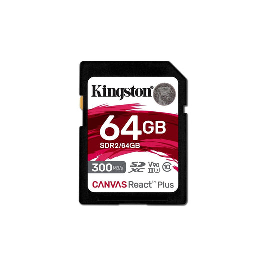Kingston Canvas React Plus 64 GB SDXC-geheugenkaart UHS-II 300R/260W U3 V90 voor Full HD/4K/8K - SDR2/64GB - NLMAX