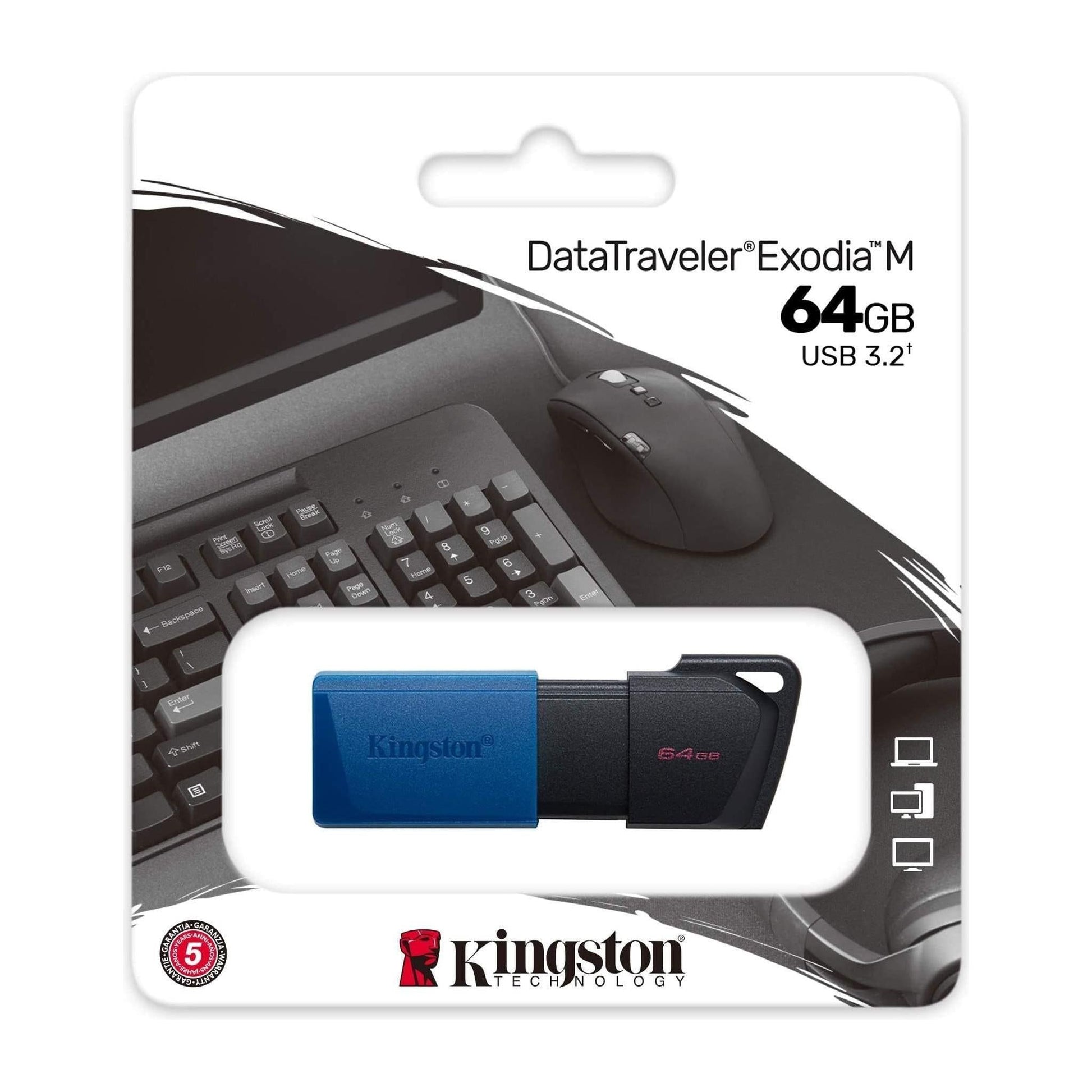 Kingston DataTraveler Exodia M DTXM/64 GB USB 3.2 Gen 1, met schuifkap in meerdere kleuren, zwart/blauw - NLMAX