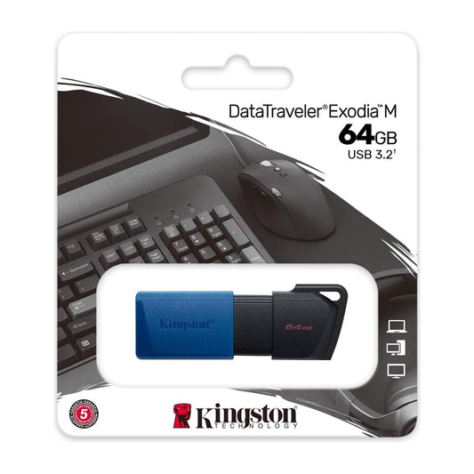 Kingston DataTraveler Exodia M DTXM/64 GB USB 3.2 Gen 1, met schuifkap in meerdere kleuren, zwart/blauw - NLMAX
