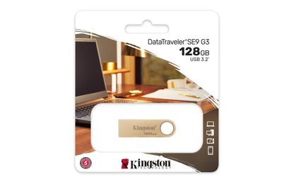 Kingston DataTraveler SE9 Gen 3-128GB - 220MB/s lettura - Metal - USB 3.2 Gen 1 -Gouden - NLMAX