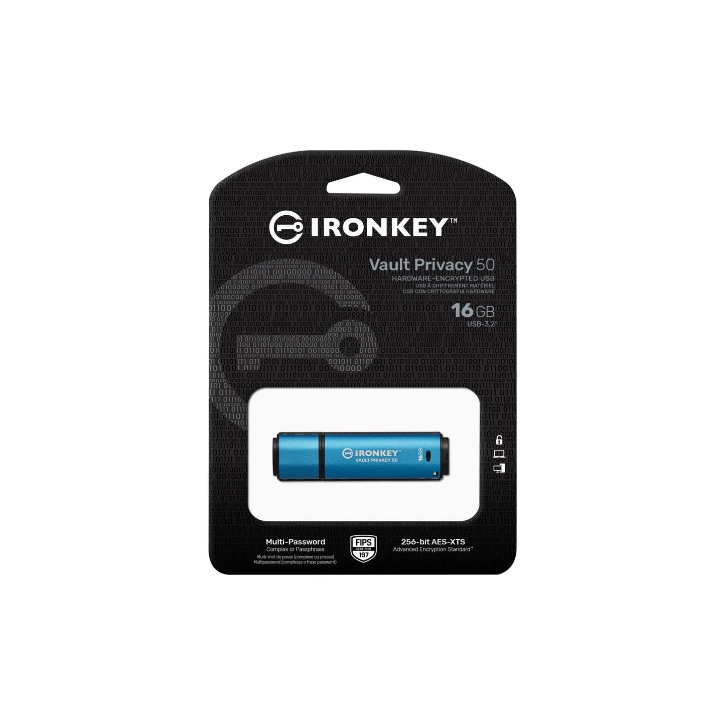 Kingston IronKey Vault Privacy 50 Drive Flash Drive USB FIPS 197 gecertificeerde & XTS-AES 256-bits gecodeerde USB-drive voor - IKVP50/16GB - NLMAX