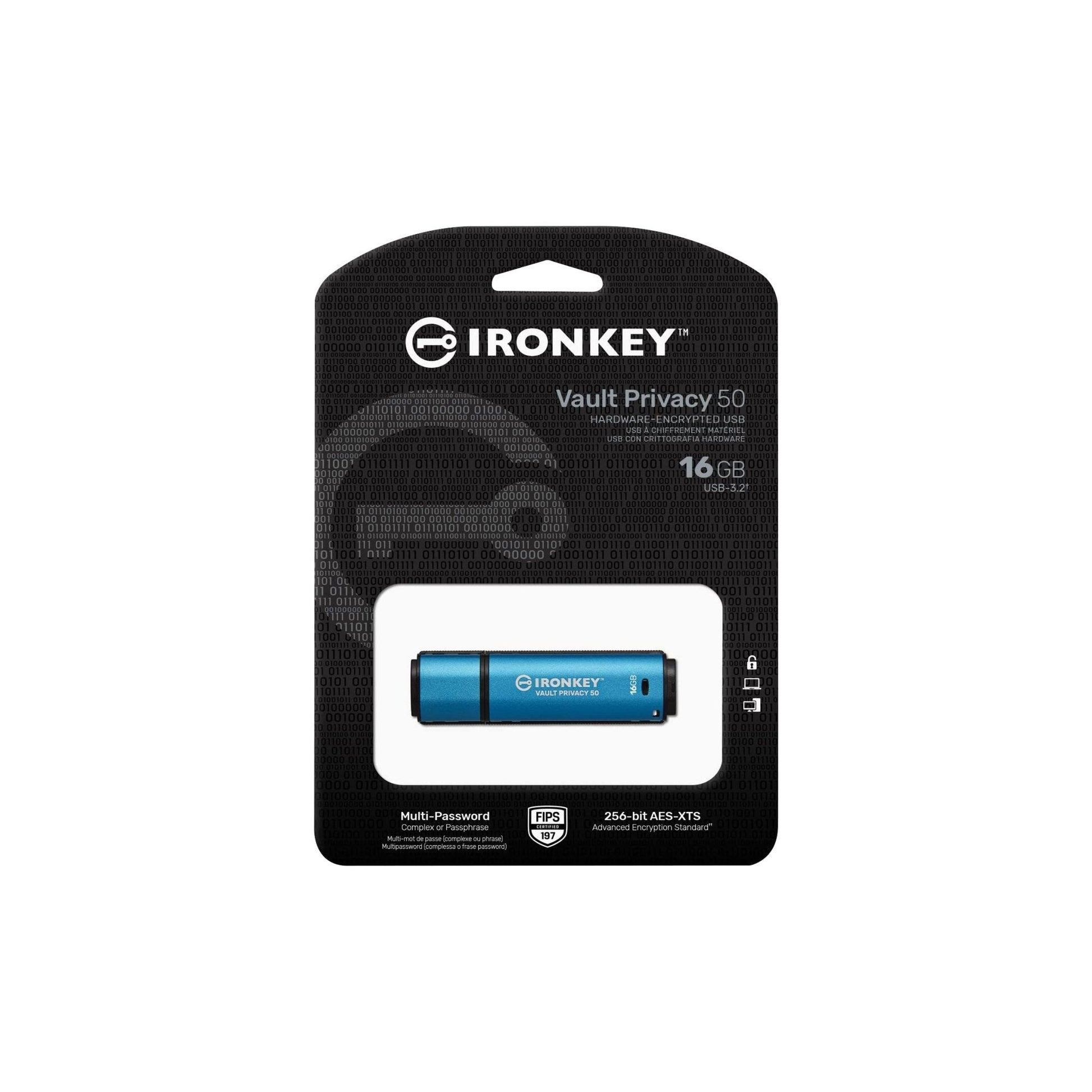 Kingston IronKey Vault Privacy 50 Drive Flash Drive USB FIPS 197 gecertificeerde & XTS-AES 256-bits gecodeerde USB-drive voor - IKVP50/16GB - NLMAX